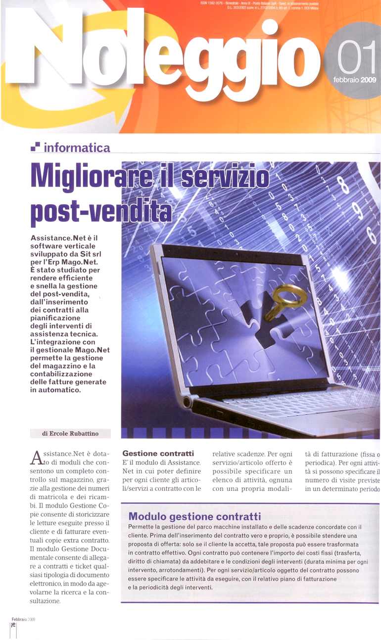 Articolo Assistance.net pubblicato sulla rivista Noleggio di Febbraio 2009 - Pagina 1