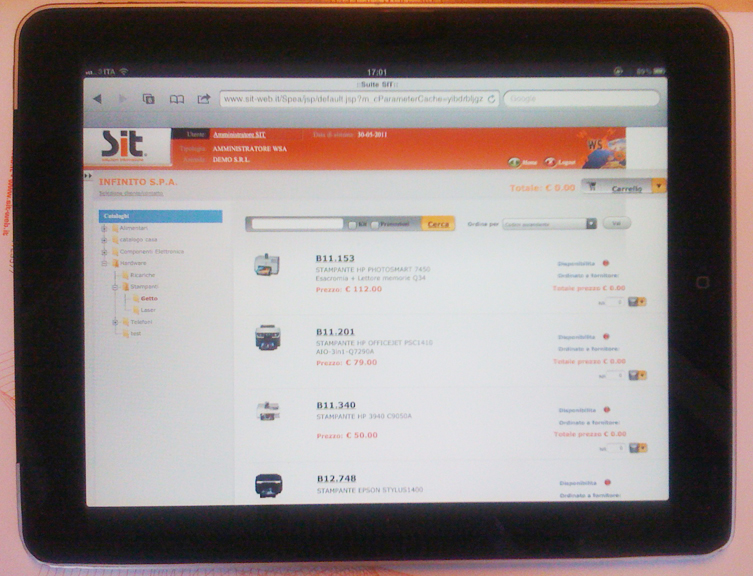 E commerce Gestionale Sales.Web su iPad Apple